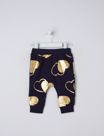 Teeny Weeny Foil Heart Track Pant, Navy & Gold product photo
