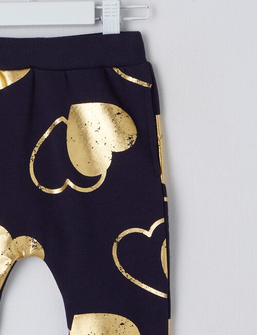 Teeny Weeny Foil Heart Track Pant, Navy & Gold product photo View 02 L