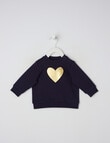Teeny Weeny Gold Heart Crew Neck Sweatshirt, Navy product photo