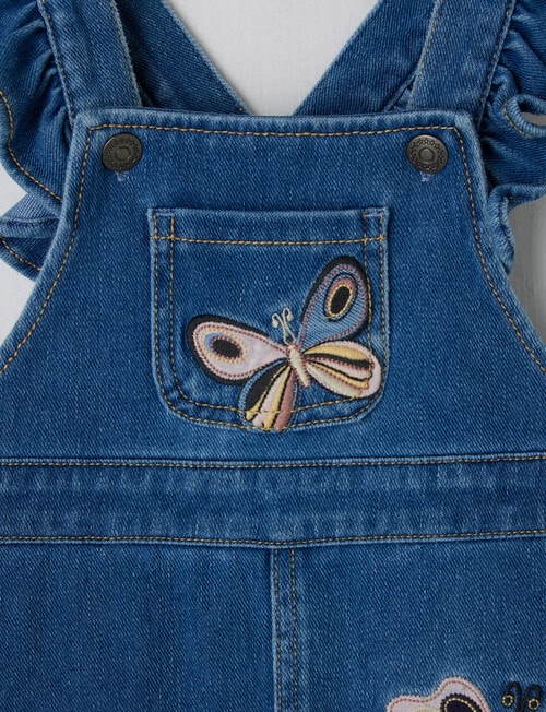 Teeny Weeny Frilled Butterfly Dungaree, Blue Denim product photo View 02 L