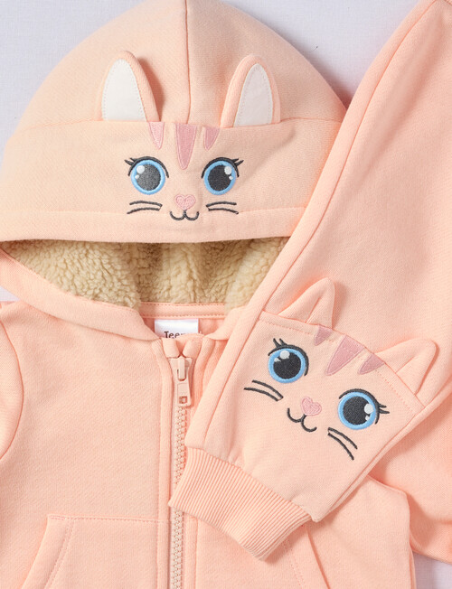 Teeny Weeny Knit Fleece Cat Track Suit Set, Blush product photo View 02 L