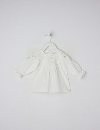 Teeny Weeny Embroidery Anglaise Woven Shirt, White product photo