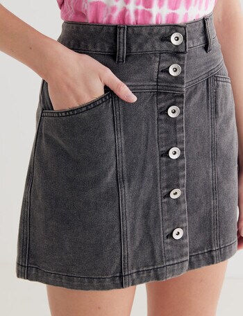 Denim Republic ZTXDR Denim Button Through Mini Skirt, Ash product photo