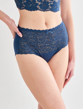 Lyric Cotton & Lace Top Full Brief, Navy Teal, 8-26 product photo
