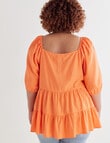 Studio Curve Linen Blend Button Detail Top, Orange product photo View 02 S