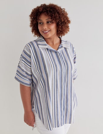 Studio Curve Linen Blend Striped Shirt, Blue & Grey product photo
