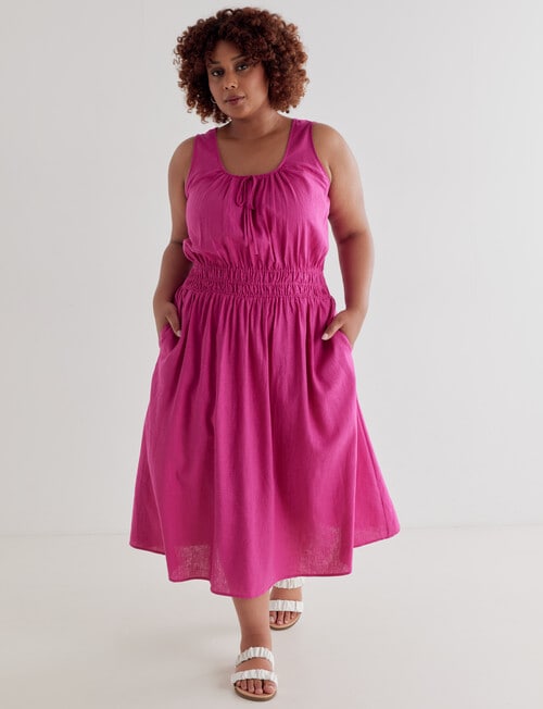 Studio Curve Linen Blend Sleeveless Maxi Dress, Magenta - Dresses & Skirts