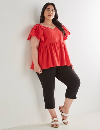 Studio Curve Broderie Anglaise Flutter Sleeve Top, Red product photo