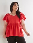 Studio Curve Broderie Anglaise Flutter Sleeve Top, Red product photo View 03 S