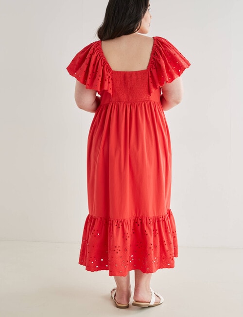 Studio Curve Broderie Anglaise Flutter Sleeve Maxi Dress, Red product photo View 02 L
