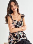 Whistle Tropical Floral Ruffle Tank Top, Black product photo View 06 S