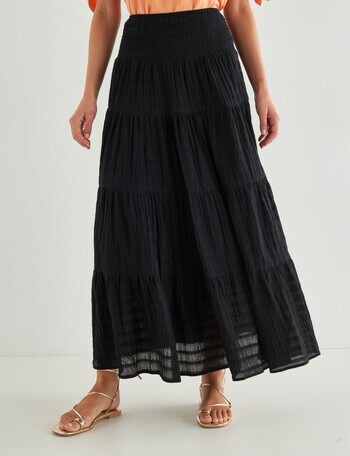 Whistle Shirred Waist Skirt, Black product photo