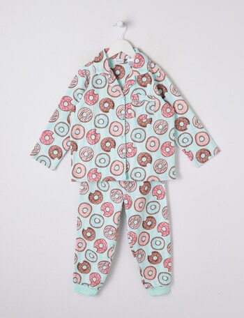 Sleep Mode Donut Worry Woven Flannel PJ Set, Mint, 2-8 product photo