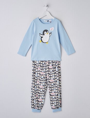 Sleep Mode Penguin Knit Flannel PJ Set, Light Blue, 2-8 product photo