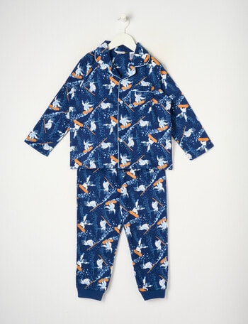 Sleep Mode Adventure Yeti Woven Flannel PJ Set, Navy, 2-8 product photo