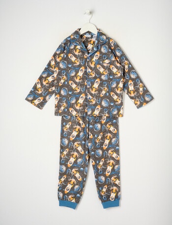 Sleep Mode Space Pup Woven Flannel PJ Set, Charcoal, 2-8 product photo