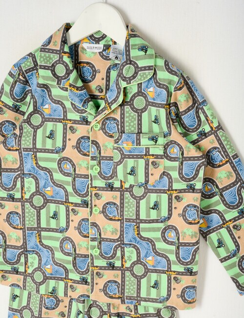 Sleep Mode Road Map Woven Flannel PJ Set, Green, 2-8 product photo View 02 L