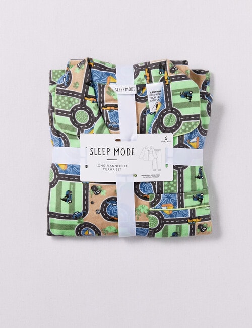 Sleep Mode Road Map Woven Flannel PJ Set, Green, 2-8 product photo View 03 L