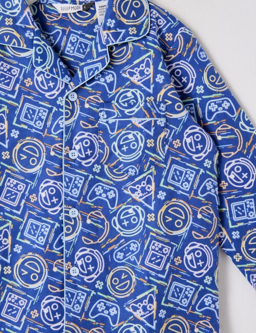 Sleep Mode Game Time Woven Flannel PJ Set, Blue, 2-8 product photo View 02 L