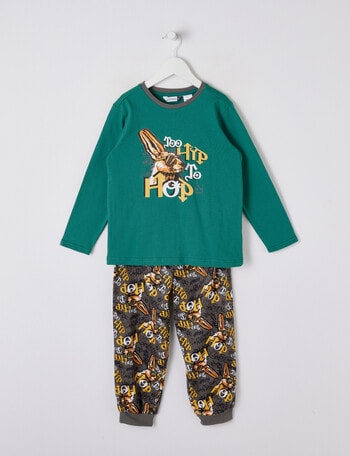 Sleep Mode Hip Hop Knit Flannel PJ Set, Green, 2-8 product photo