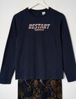 Sleep Squad Restart Tomorrow Knit Flannel PJ Set, Navy, 8-16 product photo View 02 S
