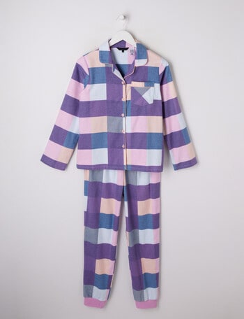 Sleep Squad Buffalo Check Flannel PJ Set, Purple & Pink, 8-16 product photo