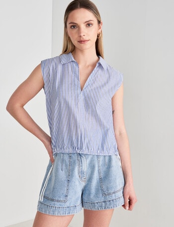 Mineral Alvie Stripe Sleeveless Shirt, Navy & White product photo
