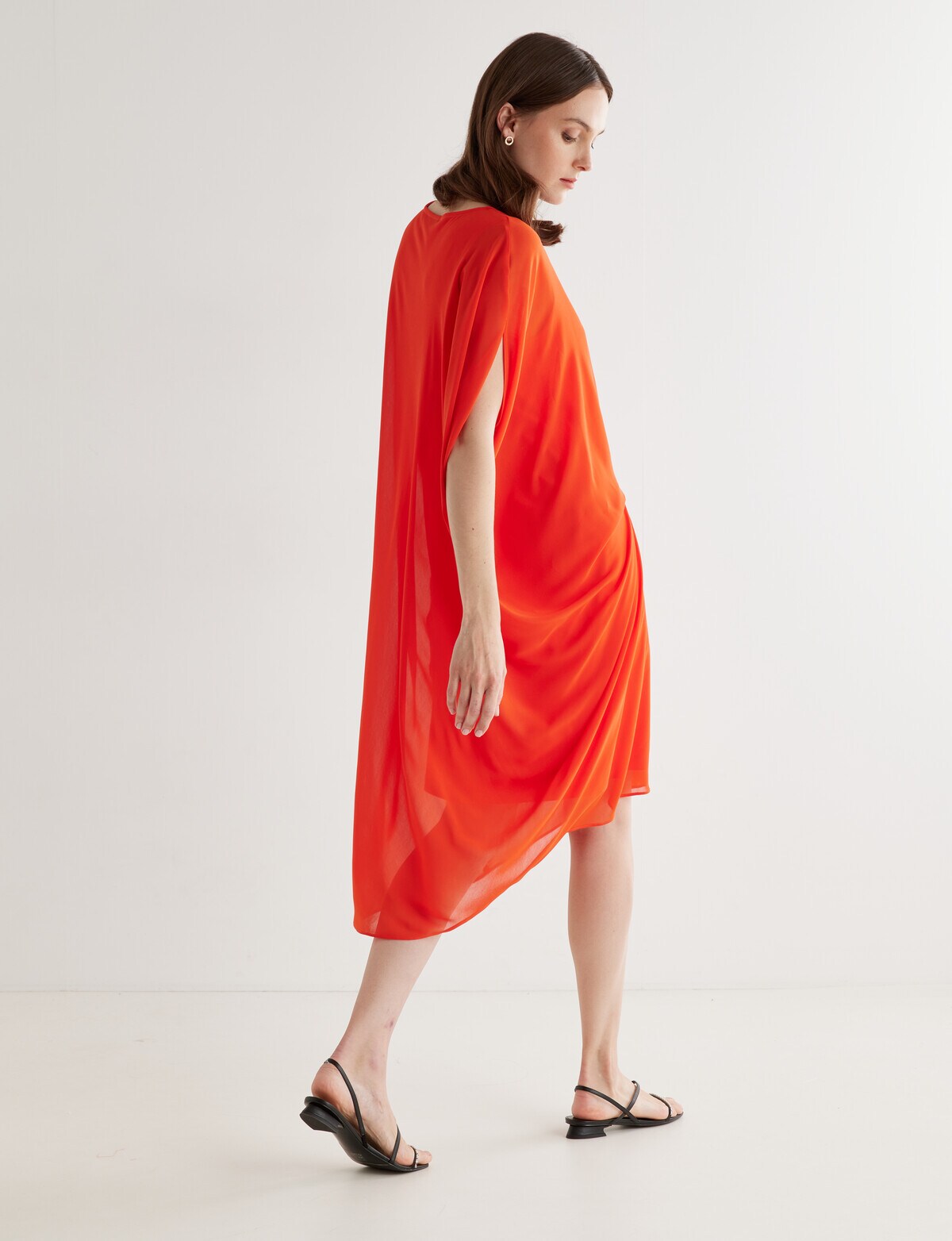 Jigsaw Cascade Tuck Dress, Orange Dresses