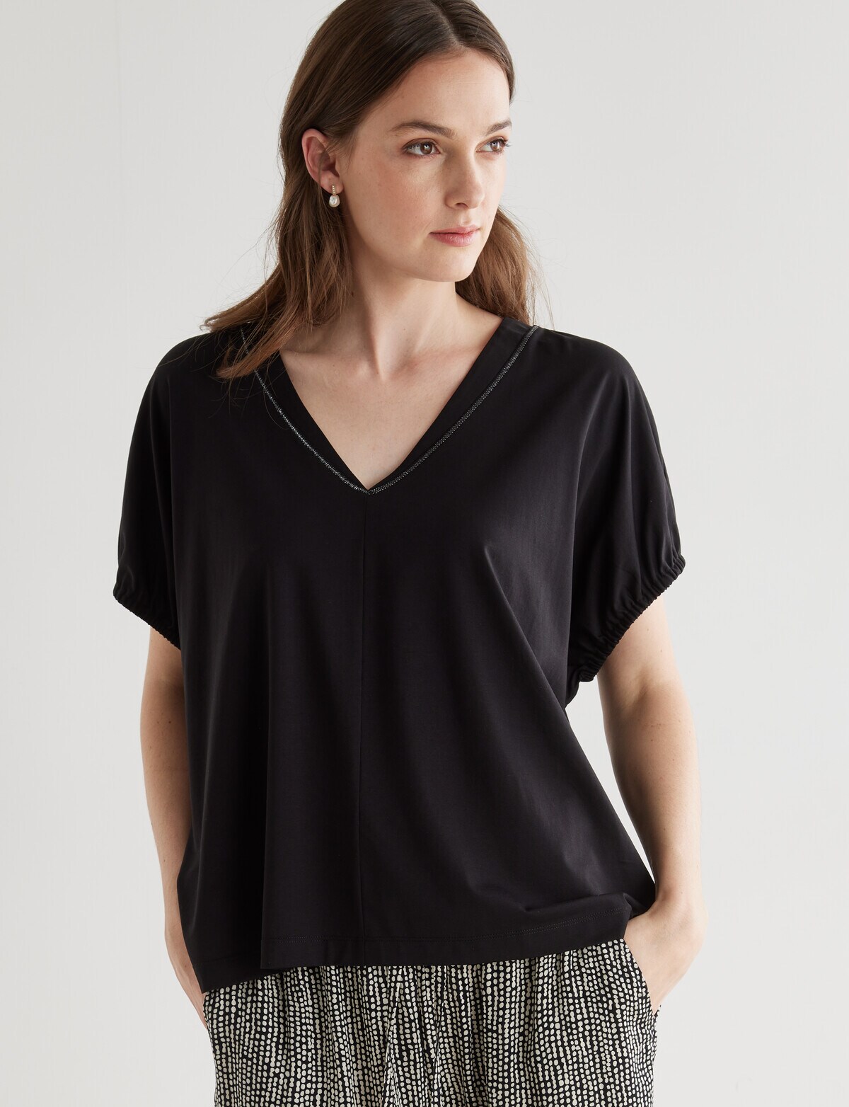 Jigsaw Cocoon Knit Top, Black Tops
