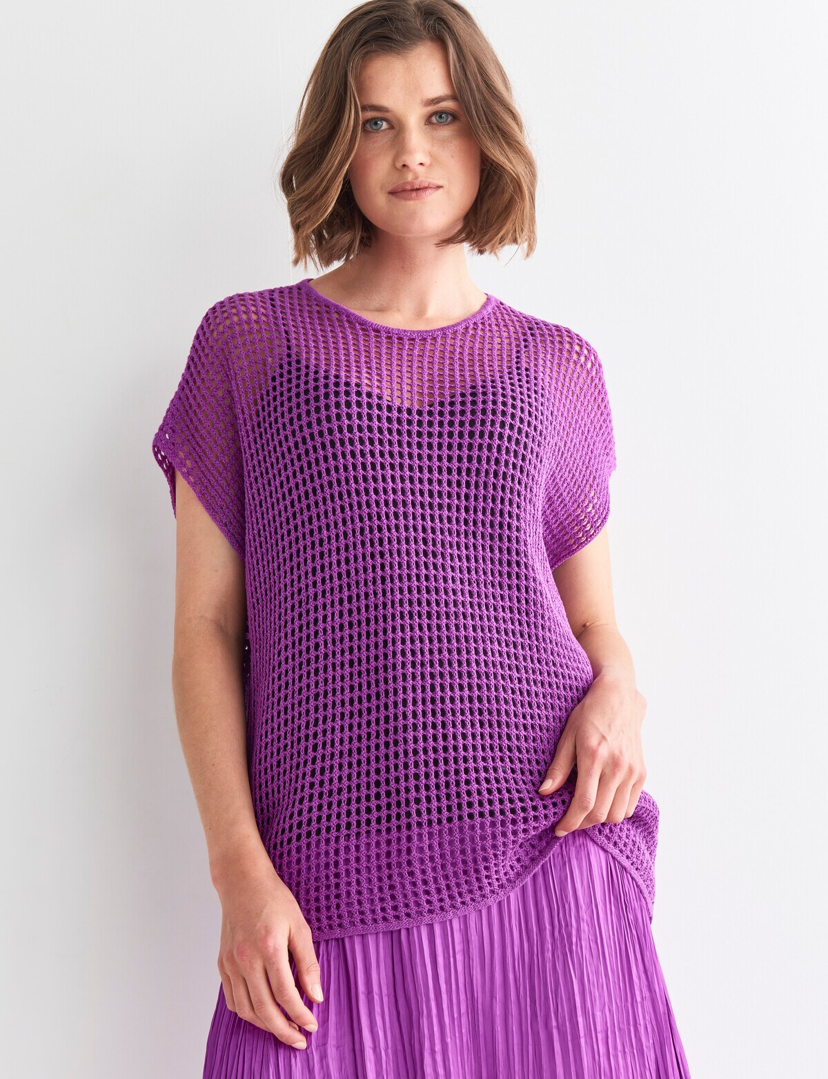 Jigsaw Holey Knitwear Top, Orchid Tops
