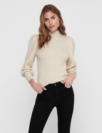 ONLY Katia Long Sleeve High-neck Knit Pullover, Whitecap Grey product photo