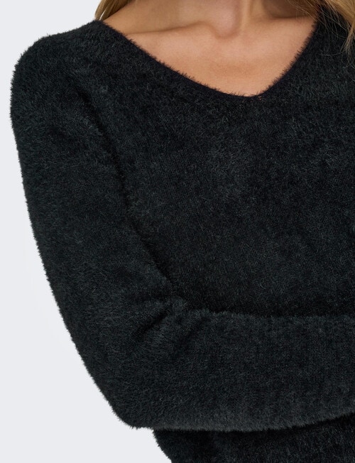 ONLY Ella Piumo Long Sleeve V-Neck Knit, Black product photo View 02 L