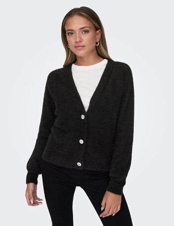 ONLY Ella Piumo Long Sleeve Knit Cardigan, Black product photo
