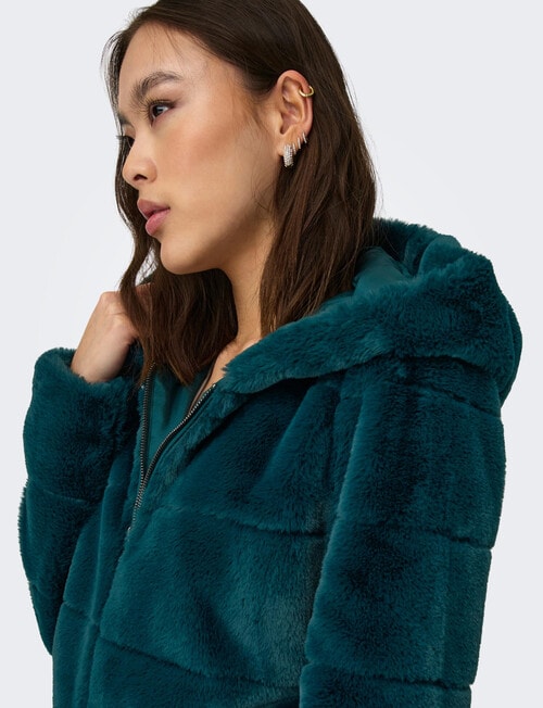 ONLY Newchris Fur Hooded Jacket, Dark Sea product photo View 02 L