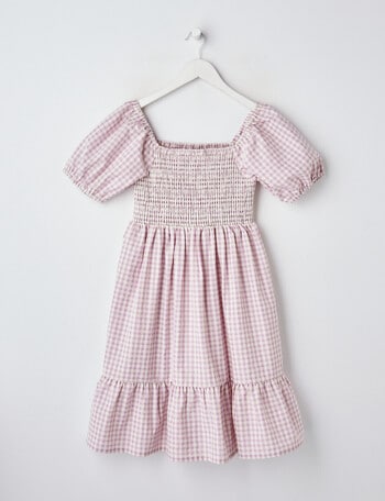 Switch Short Sleeve Tiered Dress Gingham, Lavender product photo