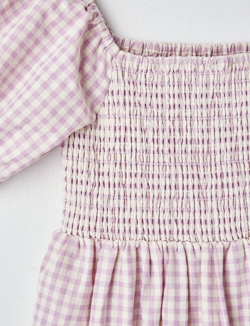 Switch Short Sleeve Tiered Dress Gingham, Lavender product photo View 02 L