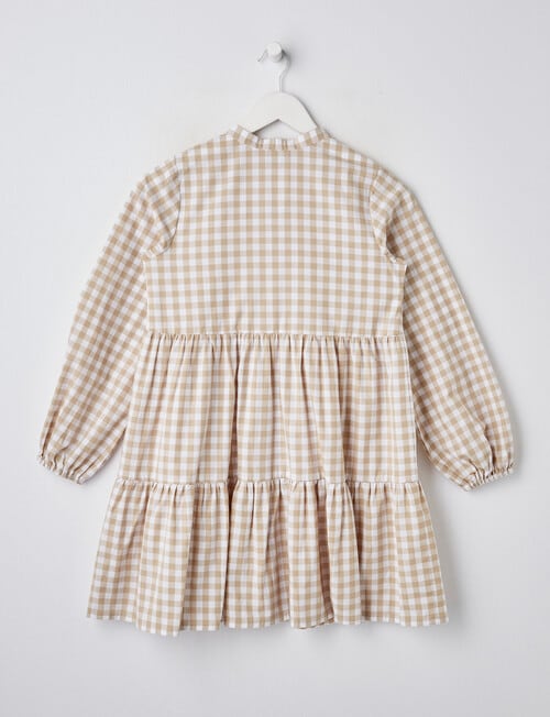 Switch Long Sleeve Gingham Dress, Stone product photo View 02 L