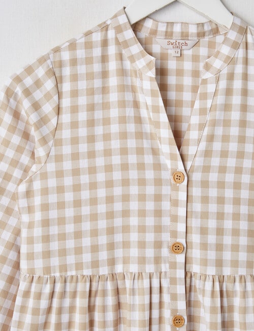 Switch Long Sleeve Gingham Dress, Stone product photo View 03 L