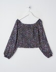 Switch Long Sleeve Shirred Top Floral, Navy product photo