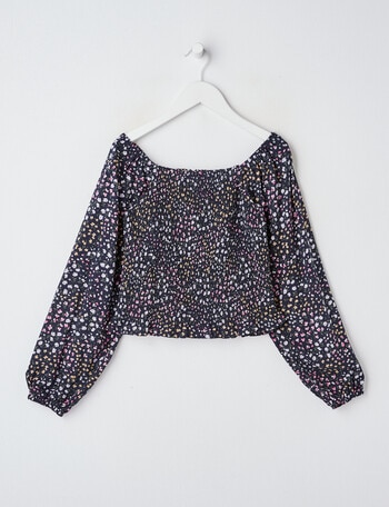 Switch Long Sleeve Shirred Top Floral, Navy product photo