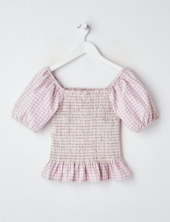 Switch Short Sleeve Shirred Top Gingham, Lavender product photo