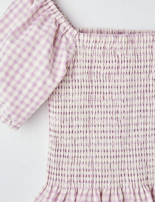 Switch Short Sleeve Shirred Top Gingham, Lavender product photo View 02 L