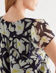 Oliver Black Yellow Floral V Neck Flutter Sleeve Top, Navy product photo View 05 S
