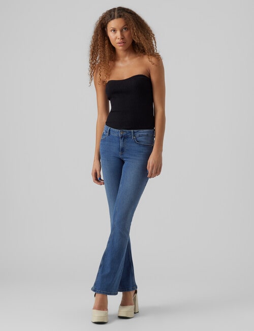 Vero Moda Scarlet Mid Rise Flared Jeans, Medium Blue Denim product photo View 02 L