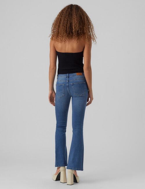 Vero Moda Scarlet Mid Rise Flared Jeans, Medium Blue Denim product photo View 03 L