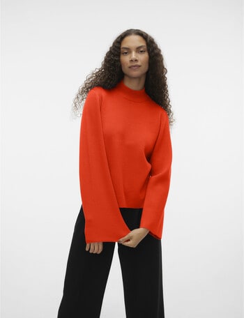 Vero Moda Saba Long Sleeve High Neck Pullover, Tangerine Tango product photo