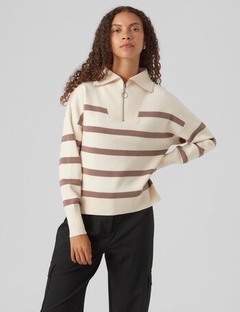 Vero Moda Saba Stripe Long Sleeve High Neck Sweater, Birch product photo