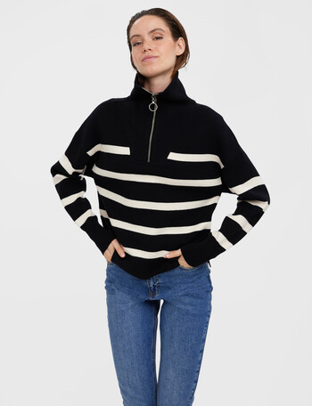 Vero Moda Saba Stripe Long Sleeve High Neck Sweater, Black product photo