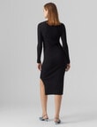 Vero Moda Glory Rib Long Sleeve O-Neck Calf Dress, Black product photo View 02 S