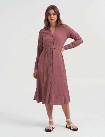 ONLY Martina Long Sleeve Midi Shirt Dress, Rose Brown product photo